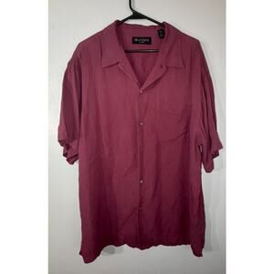Brandini Mens Large Burgundy Short Sleeve Button up Shirt 100%Silk Resort Casual